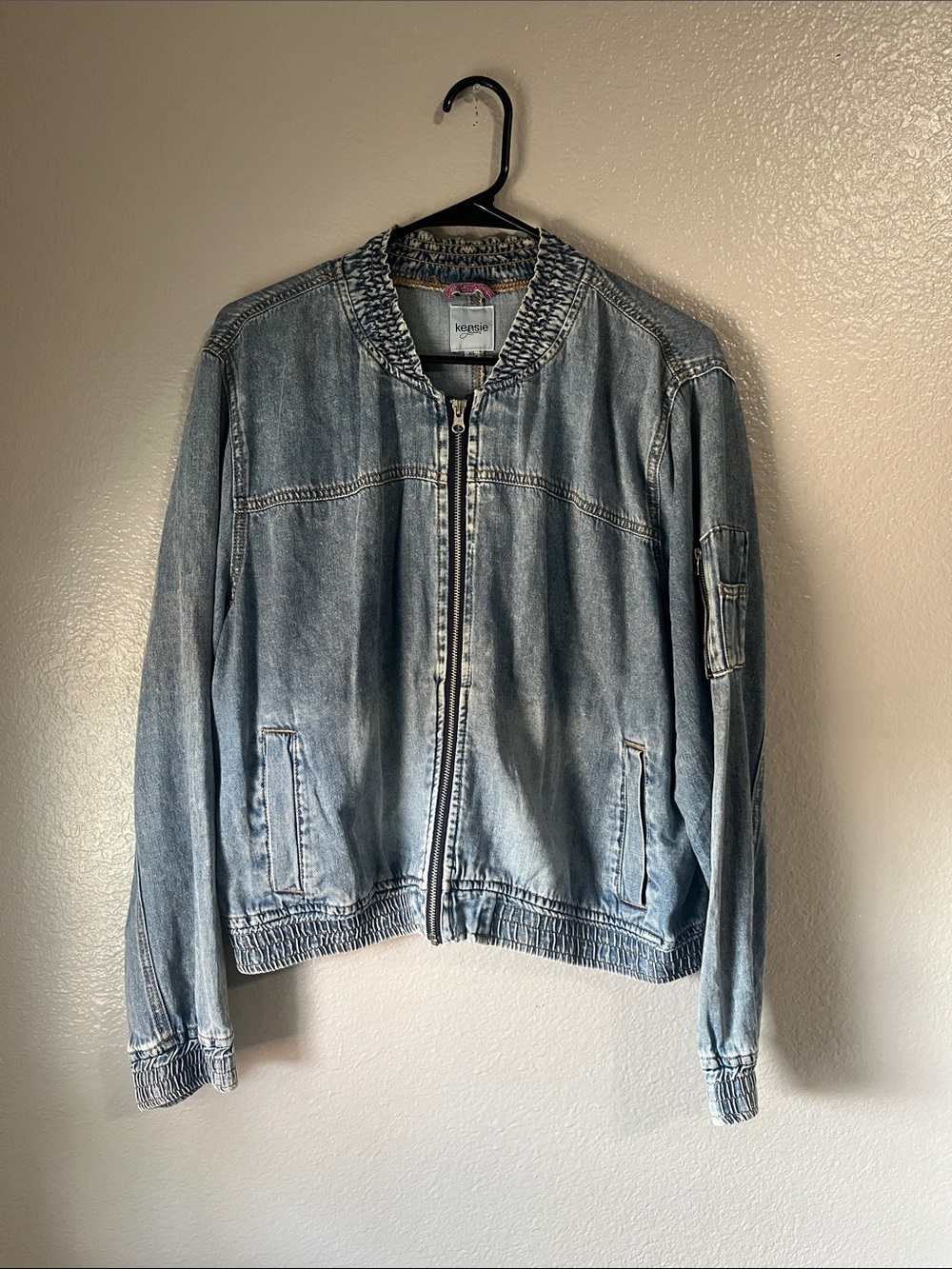 Kensie Light Blue Denim Bomber Jacket - Men